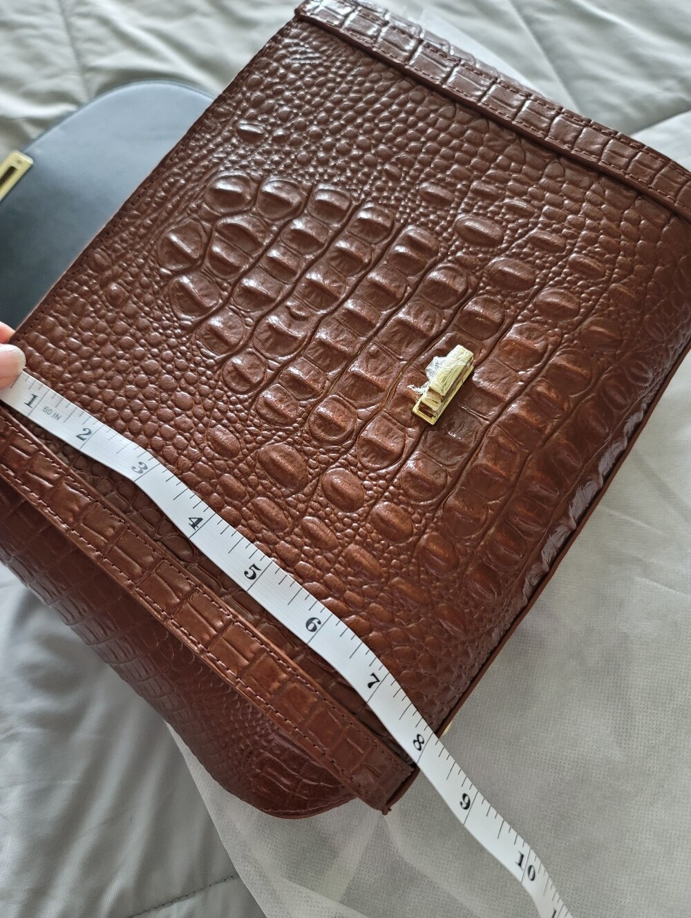 Genuine Leather Croc‑Embossed Top Handle Bag – NWT – Crossbody Strap Inc - Picture 11 of 12